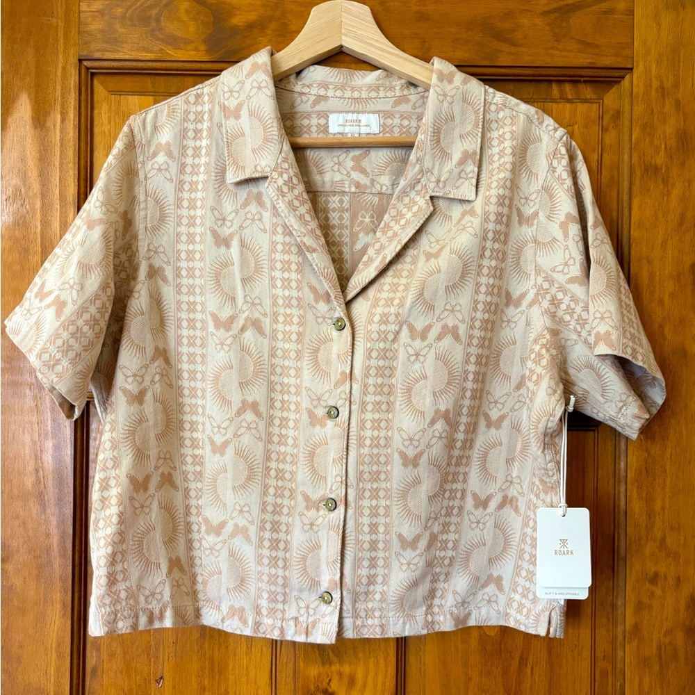 Roark Beige Patterned Button Down Shirt - image 1